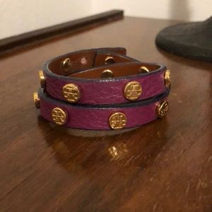 Tory Burch Leather Double Wrap Stud Bracelet